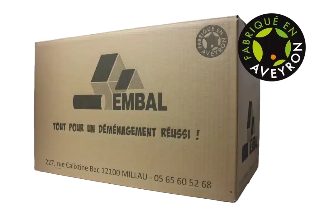 Carton de déménagement robuste et recyclable disponible en magasin.